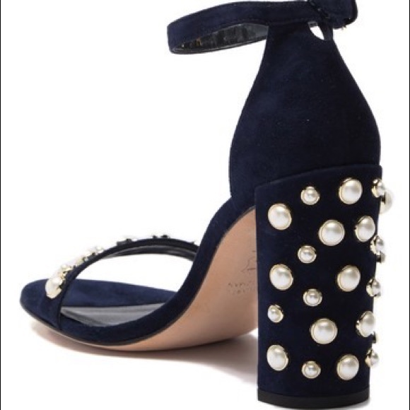 Sz 4 Stuart Weitzman More Pearls Blue Suede Heels - Picture 3 of 8